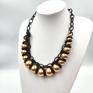 XL Champagne Beads on Black Metal Necklace